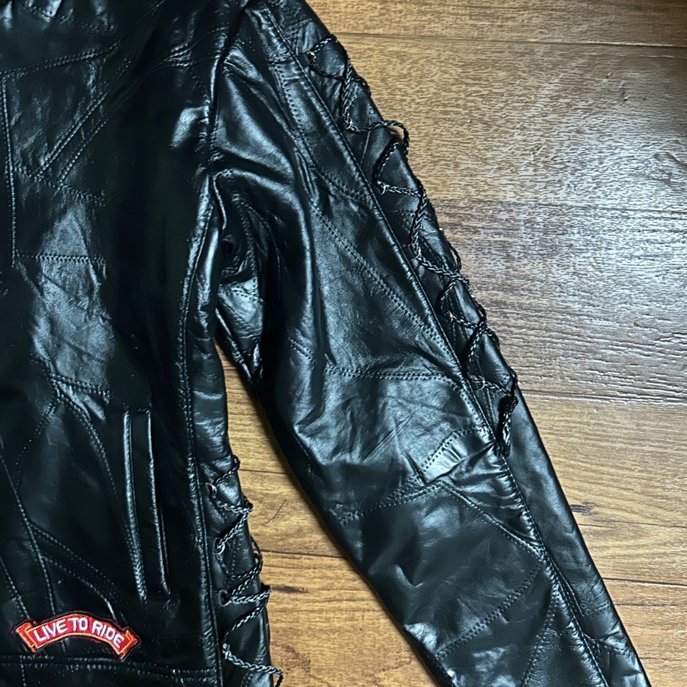 Diamond Plate Men’s Size 3 X-Large Motorcycle  Black Leather Patches Jacket ~New - Picture 14 of 16